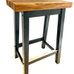 black stool with wood seat